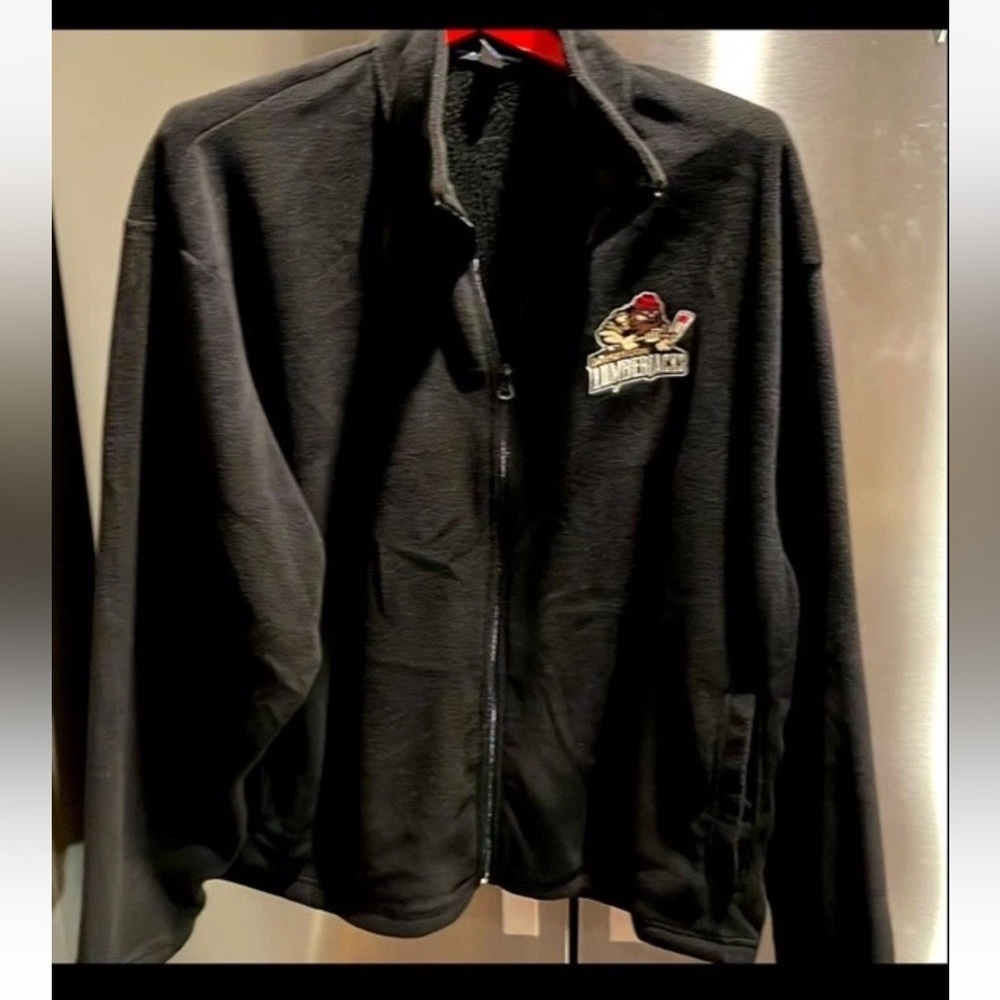 Black Full-Zip Fleece Jacket with Embroidered Logo - Unbranded